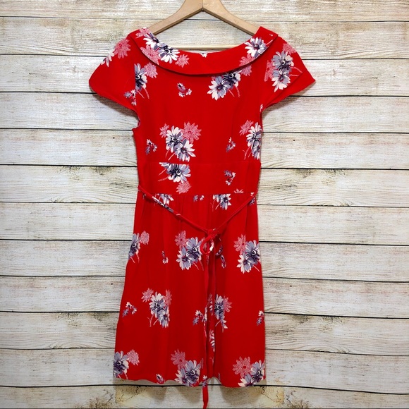 American Eagle Red Floral Peter Collar Dress - Picture 5 of 8